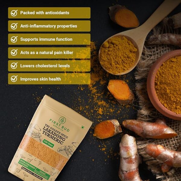 First Bud Organics Golden Spice Lakadong Turmeric Powder - 250gm - Image 3